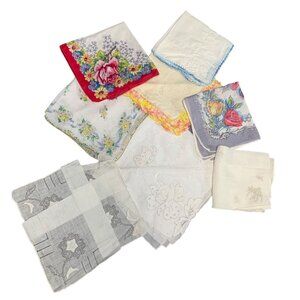 Vintage Floral Handkerchiefs Lot of 8 - Delicate Prints & Lace Edges